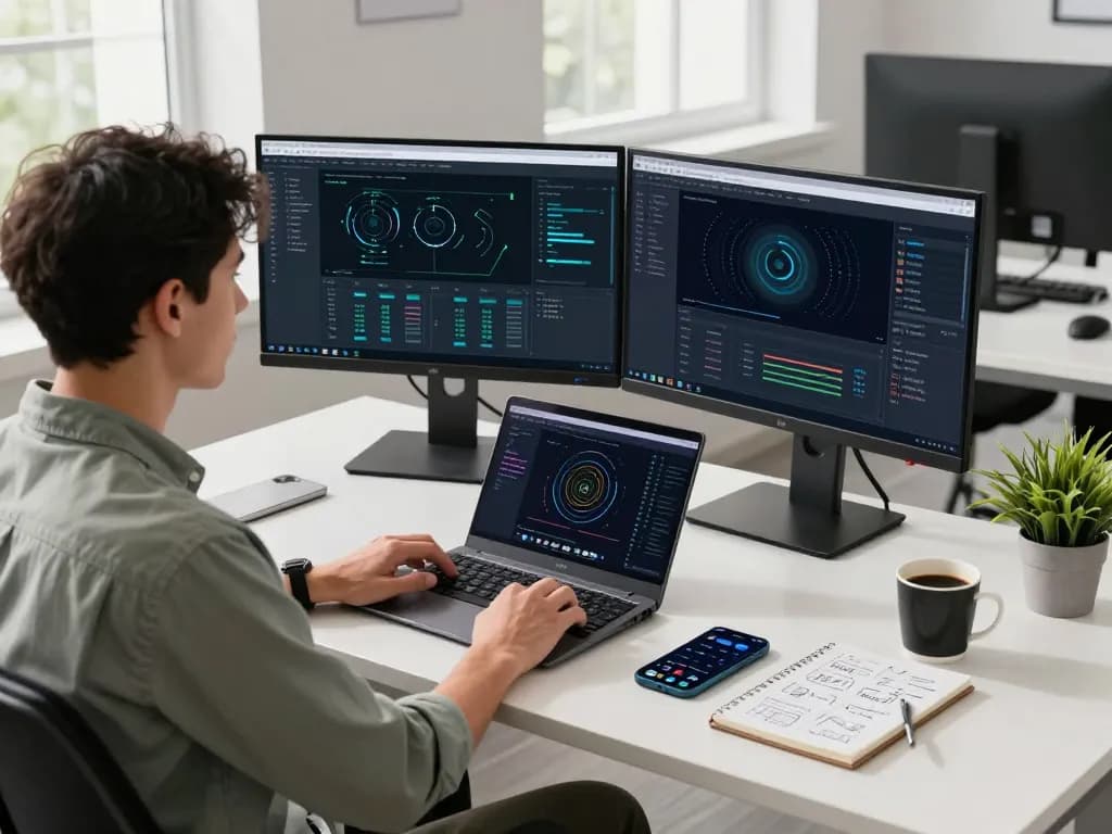 快连 software interface in a modern workspace, showcasing network optimization features for enhanced user experience.
