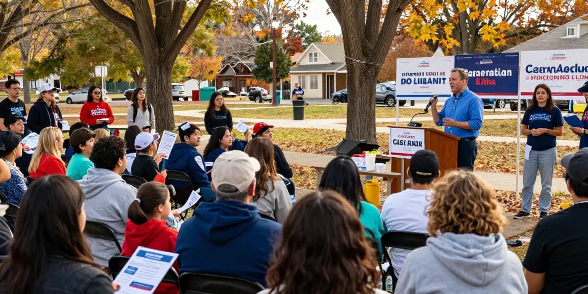 Casey Askar engaging with community voters during a political campaign event in a park.