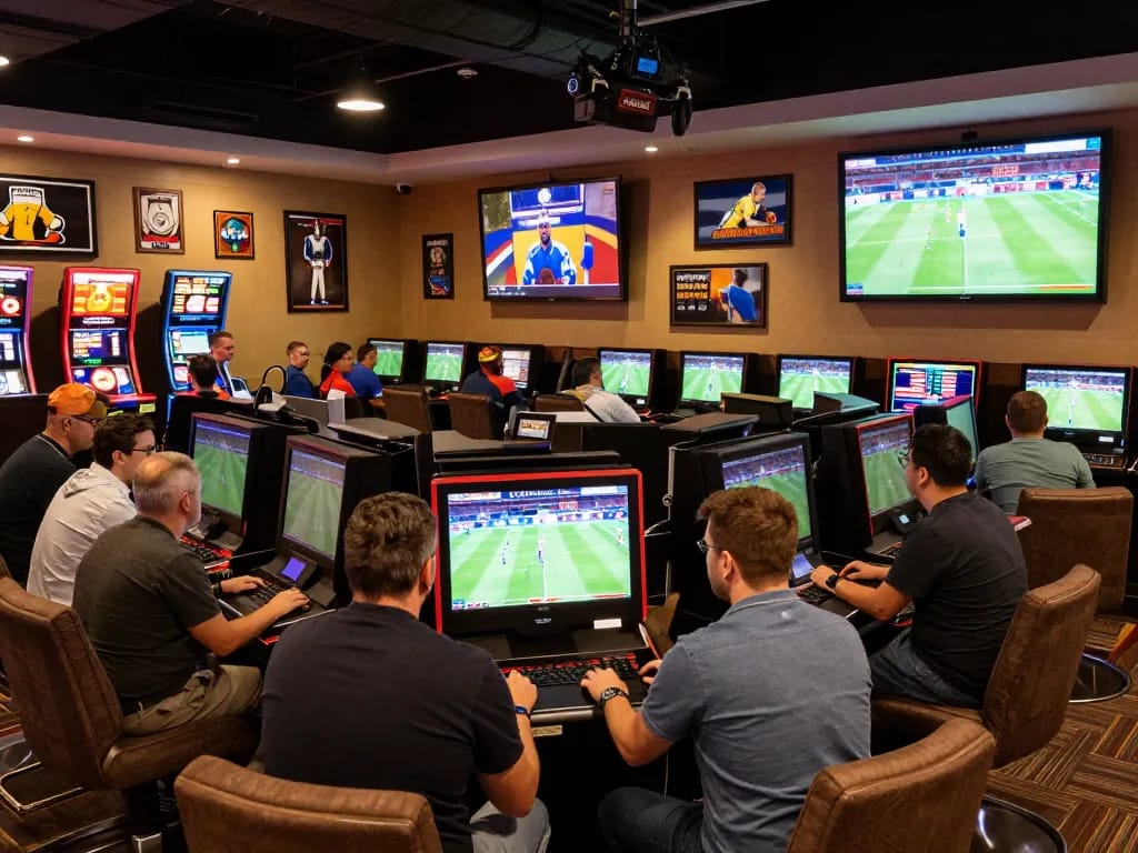 Engaging bettors analyzing sports odds at the kèo nhà cái for strategic betting decisions