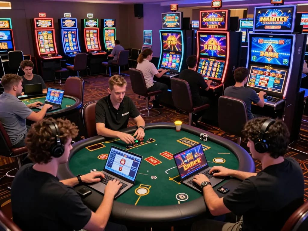 A vibrant online gaming experience at 58wiin with players engaged in poker, slots, and live dealer games.