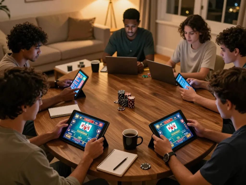 Engaging online gaming experience showcasing players using tablets for tuesdayteasedallas with vibrant game interfaces.