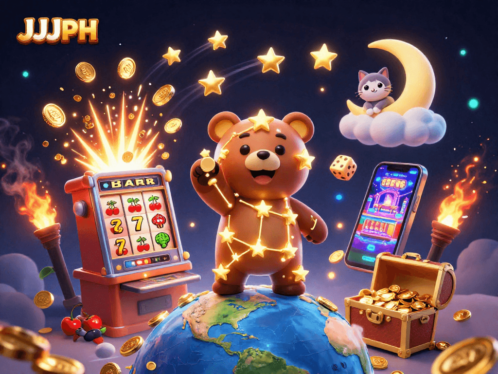 Engage with JJJPH's thrilling casino adventures in this vibrant 3D illustration.