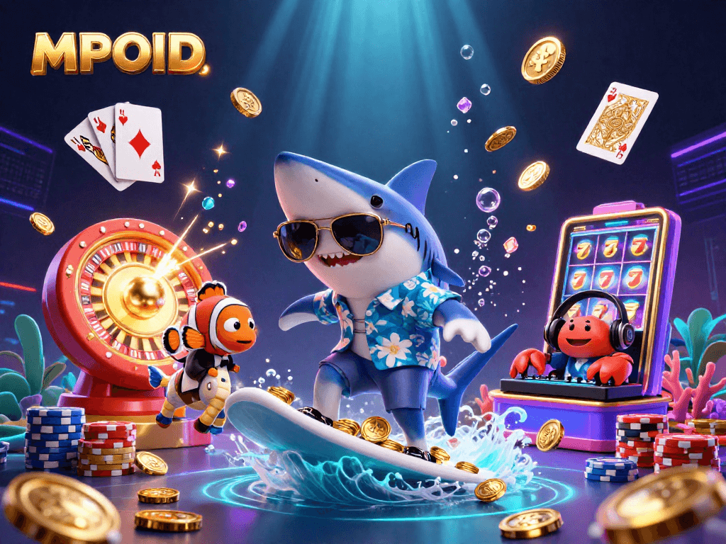 MPOID brings action to life with a shark and clownfish in stunning casino-themed illustration.