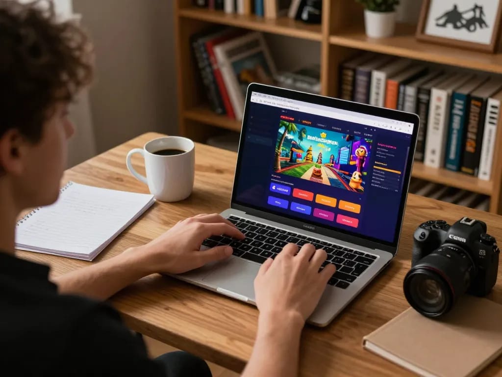 Engaging in an online casino game with emailcopyguru insights in a cozy home setup
