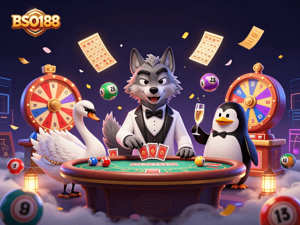 Experience the thrill of BSO188 with vibrant lottery elements and elegant characters in action.