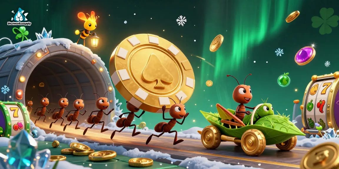 Engage in thrilling casino adventures with blastworkssupply's vibrant heist scene featuring animated ants and gambling elements.