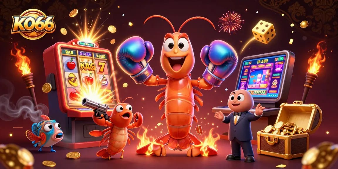 Experience the thrill of KO66 with vibrant casino action and lively characters in a dynamic 3D scene.