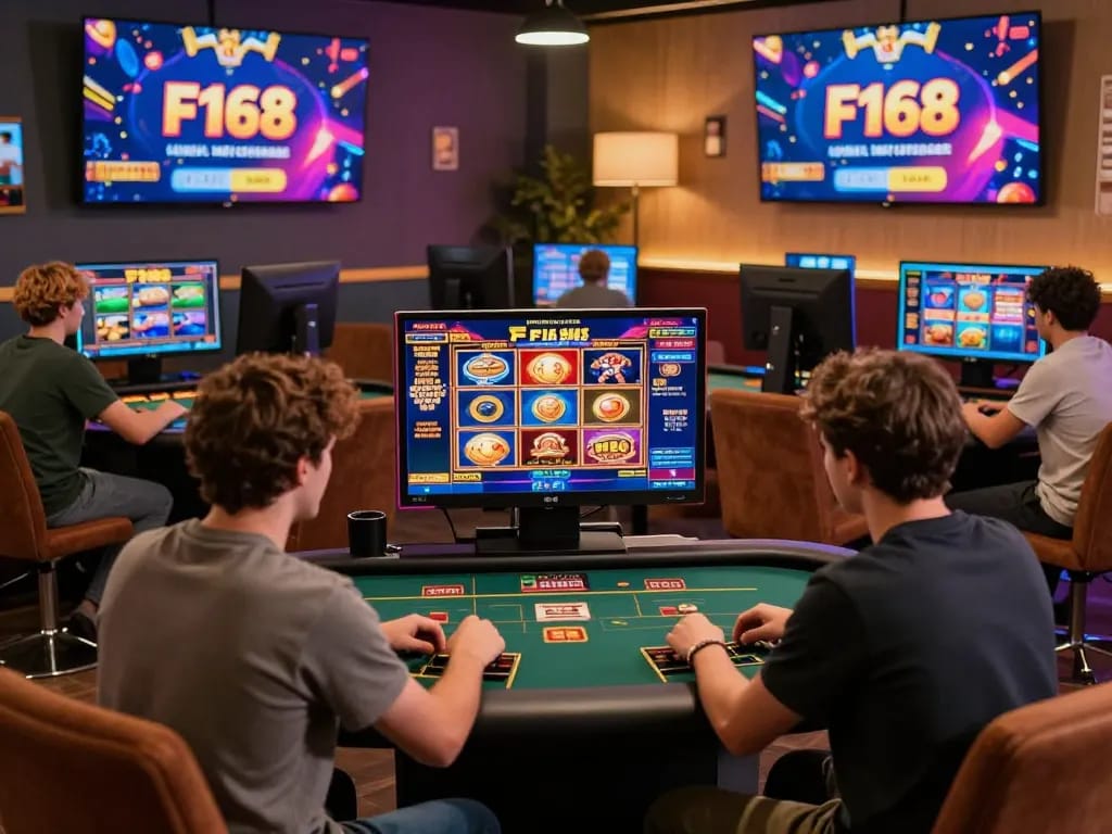 Players enjoying online gaming on F168, showcasing vibrant casino atmosphere and engaging gameplay.