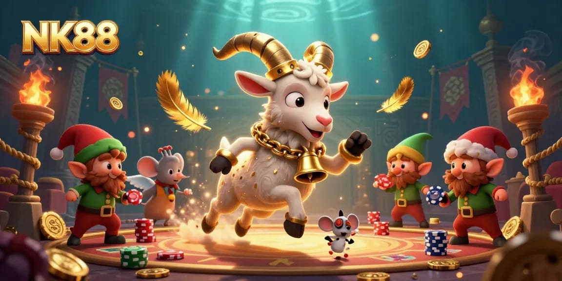 Experience vibrant gambling action at NK88 with a Krampus-themed casino layout.