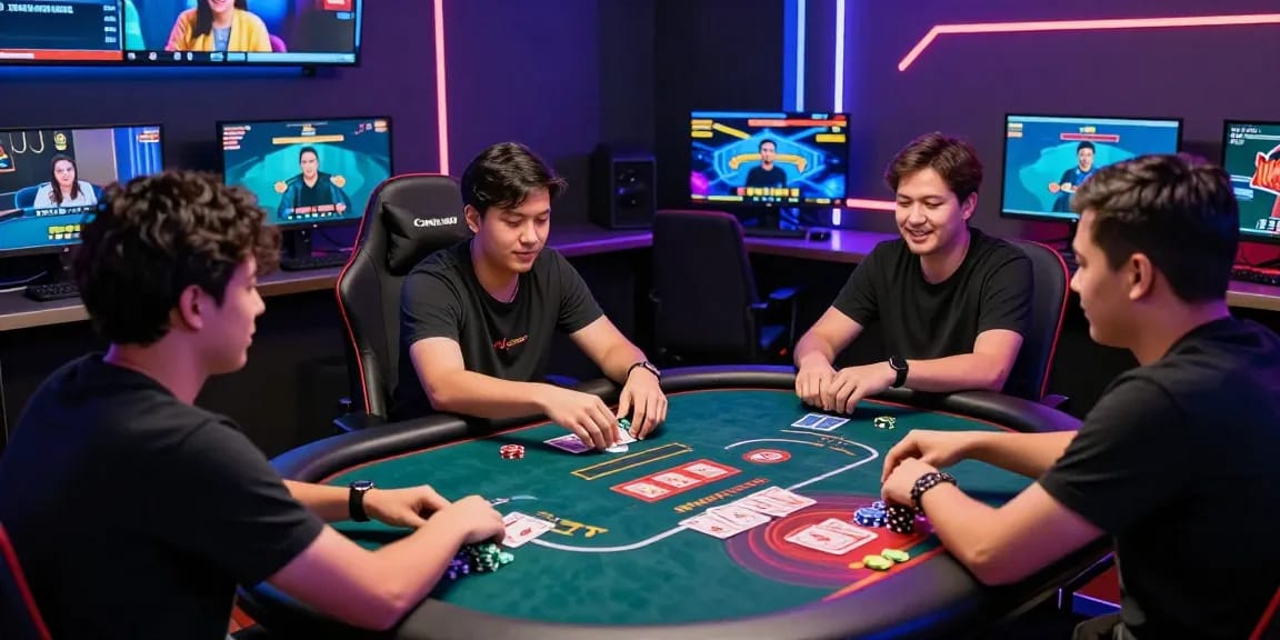 Engaging scene of players enjoying Game Poker Uang Asli Dominobet in a vibrant online environment.