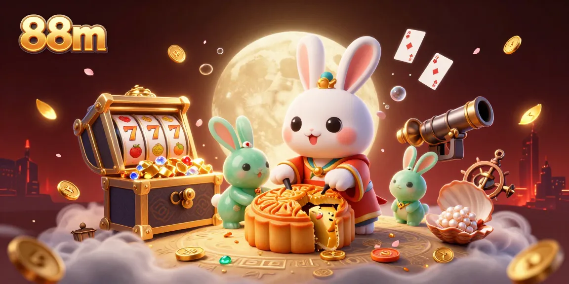 Spin the reels at 88m with the moon rabbit and golden treasures in an exciting casino scene