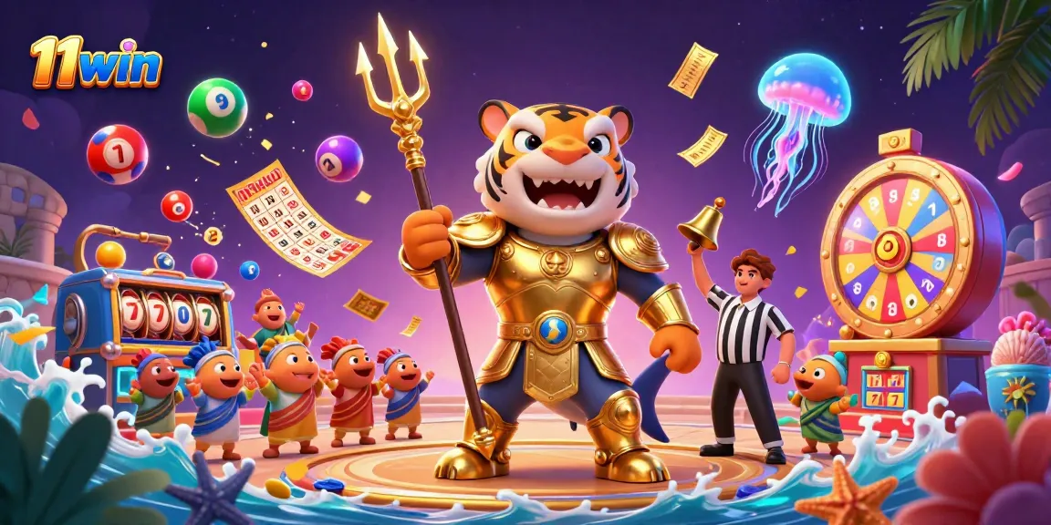 Engage with thrilling games at 11win while a golden shark illustrates the excitement of winning.