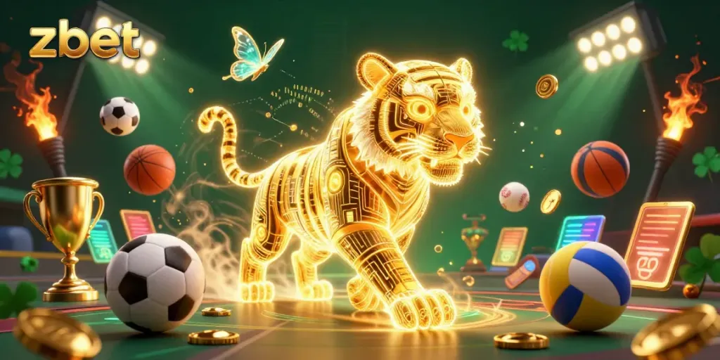 Experience the exciting world of zbet with a vibrant illustration showcasing dynamic sports betting elements and a neon tiger.