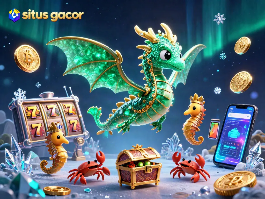 Win big at situs gacor with exciting slot reels featuring a dazzling sea dragon and vibrant treasure elements.