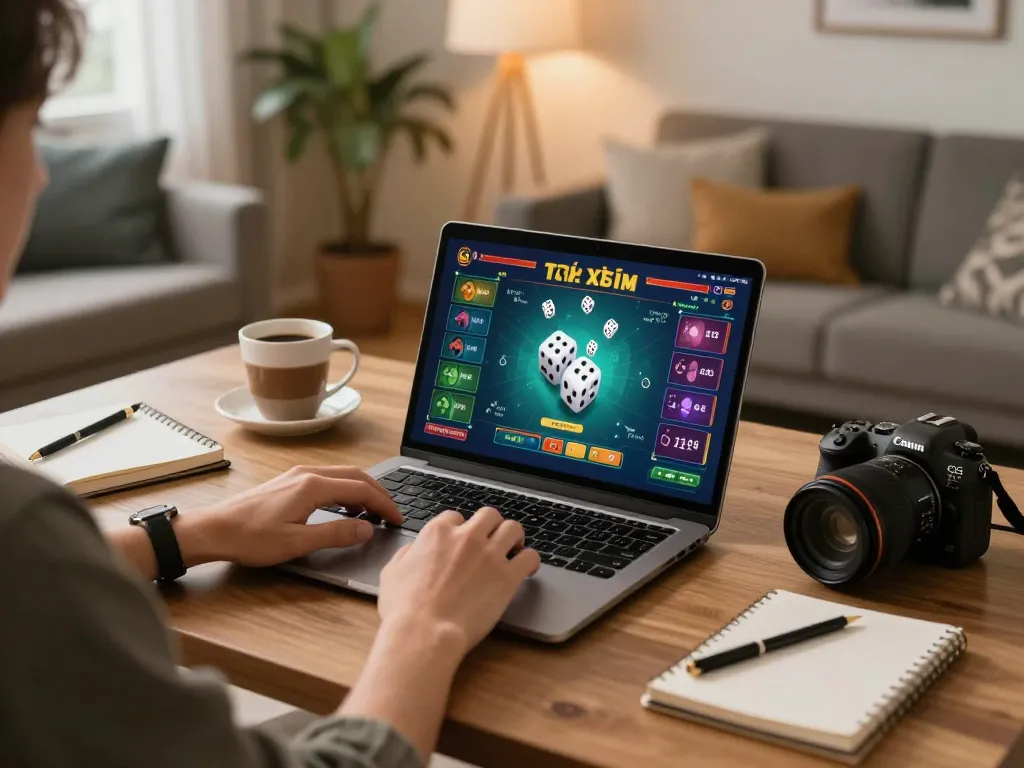 Tái xỉu online gaming scene depicting a player at home, enjoying the dynamic experience of online betting.