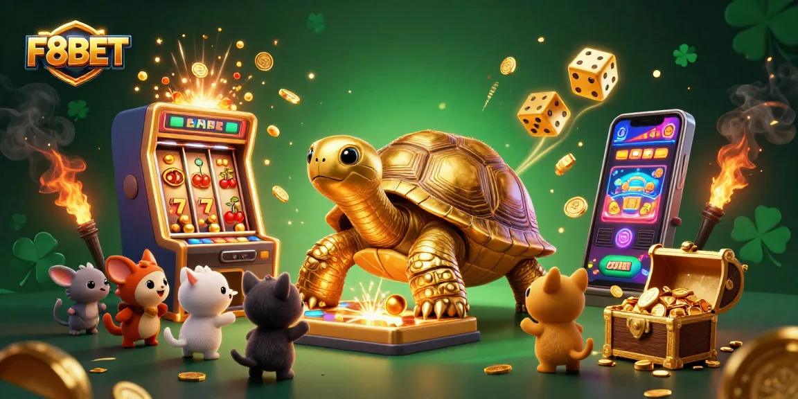 Engage in thrilling casino activities with F8BET showcased by vibrant illustrations of games and excitement.