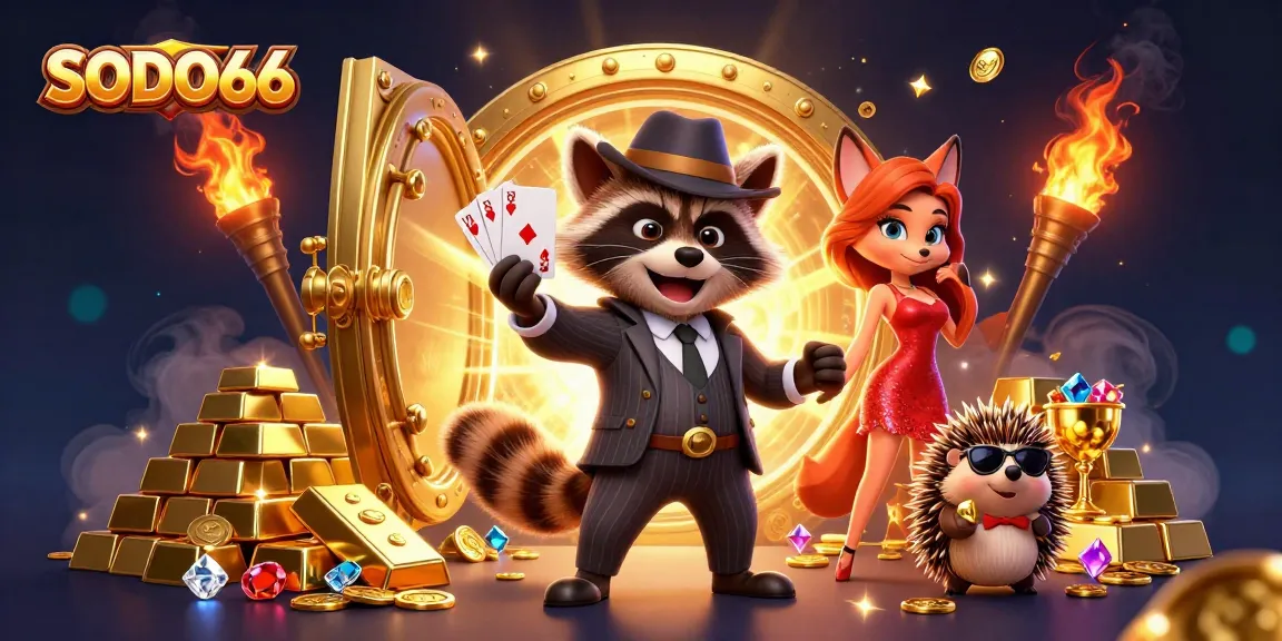 SODO66 players enjoying vibrant casino action with gold treasures and rich 3D characters.