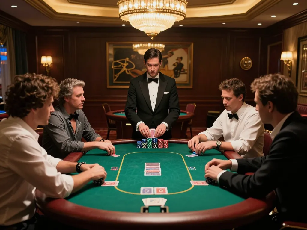 Players strategizing at RR88 poker tables in an elegant casino environment