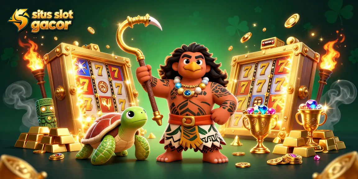 Experience the excitement of situs slot gacor with vibrant treasures and characters in a dynamic casino scene.