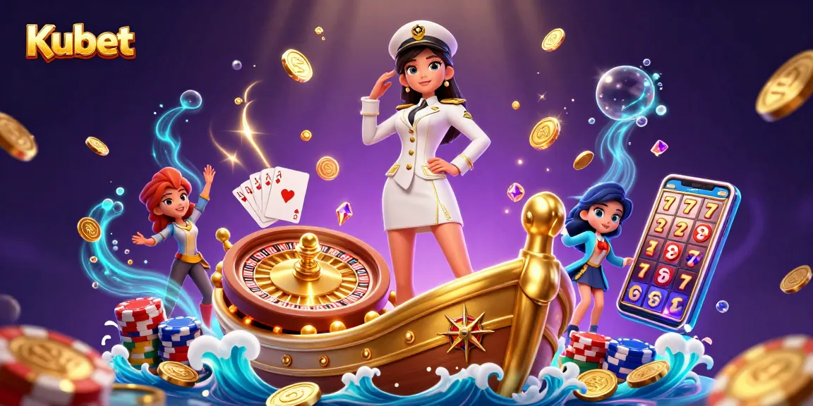 Kubet offers an engaging online casino experience showcasing a vibrant 3D illustration of slot games and roulette.