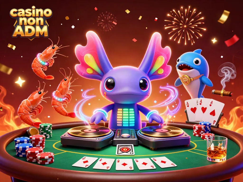 Gioca nei casino non ADM con l'axolotl DJ e i gamberi danzanti tra chip e carte da poker.
