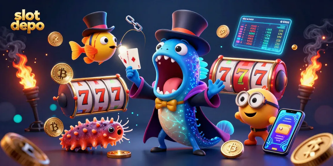 Play exciting slot depo games with glimmering jackpots and crypto tokens in a vibrant setting.