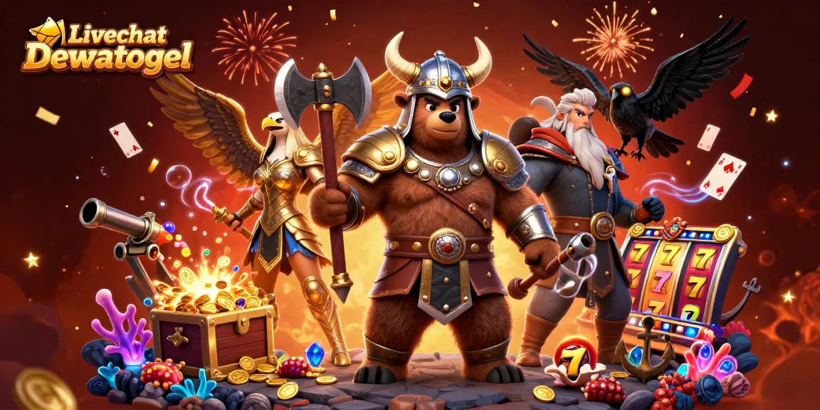 Engage in thrilling gameplay with Livechat Dewatogel, featuring Viking warriors and slot jackpots.