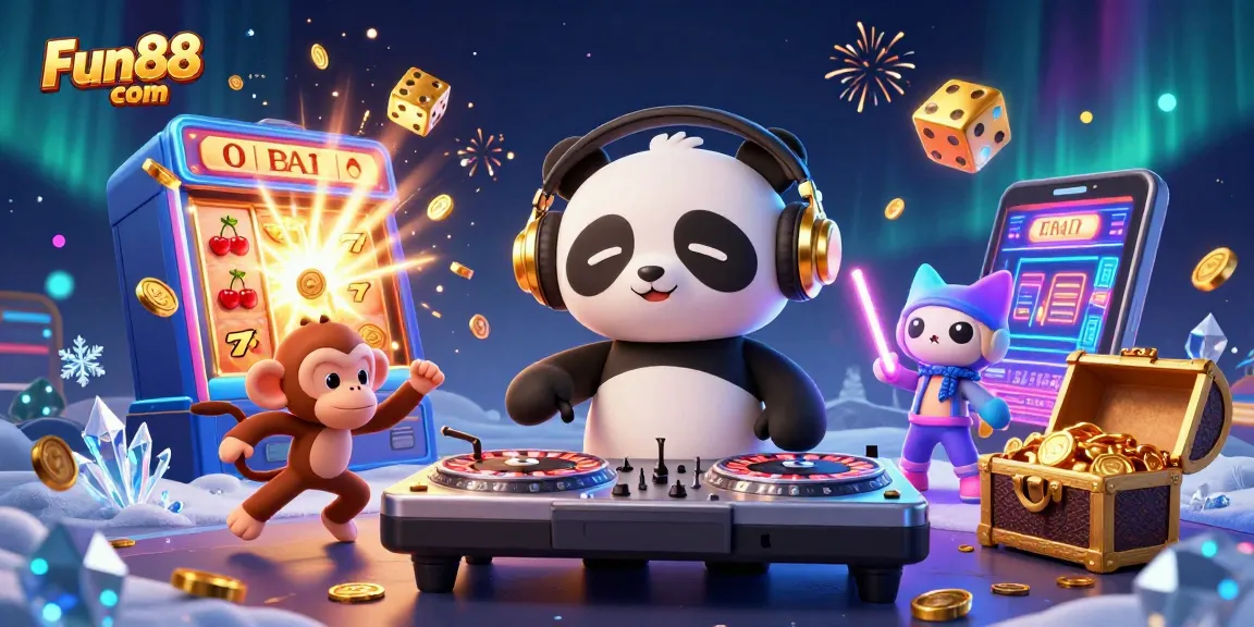 Experience the fun at Fun88 com with dynamic casino action featuring a DJ panda and vibrant game elements.