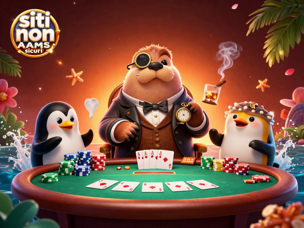 Gioca e vinci nei migliori siti non AAMS sicuri con il walrus elegante al tavolo da poker.