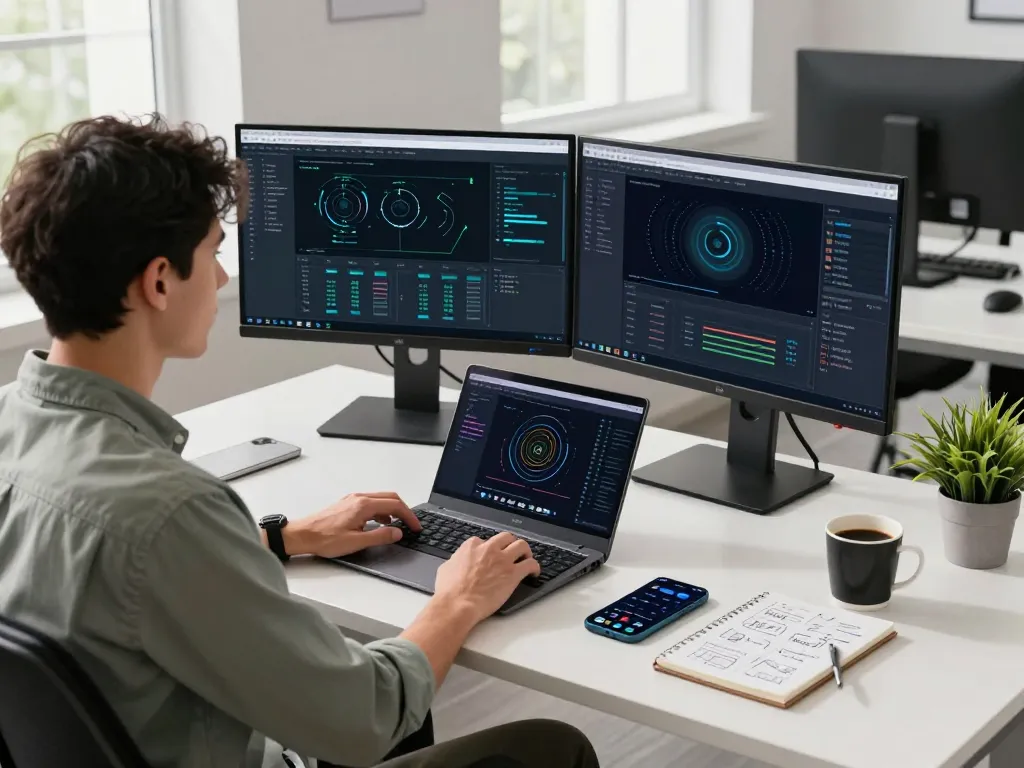 快连 software interface in a modern workspace, showcasing network optimization features for enhanced user experience.