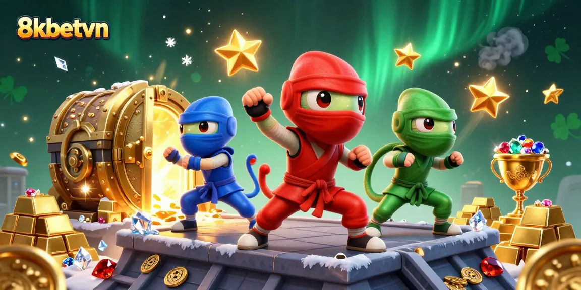 Experience exhilarating wins with 8kbetvn in an action-packed casino illustration featuring dynamic chameleons.