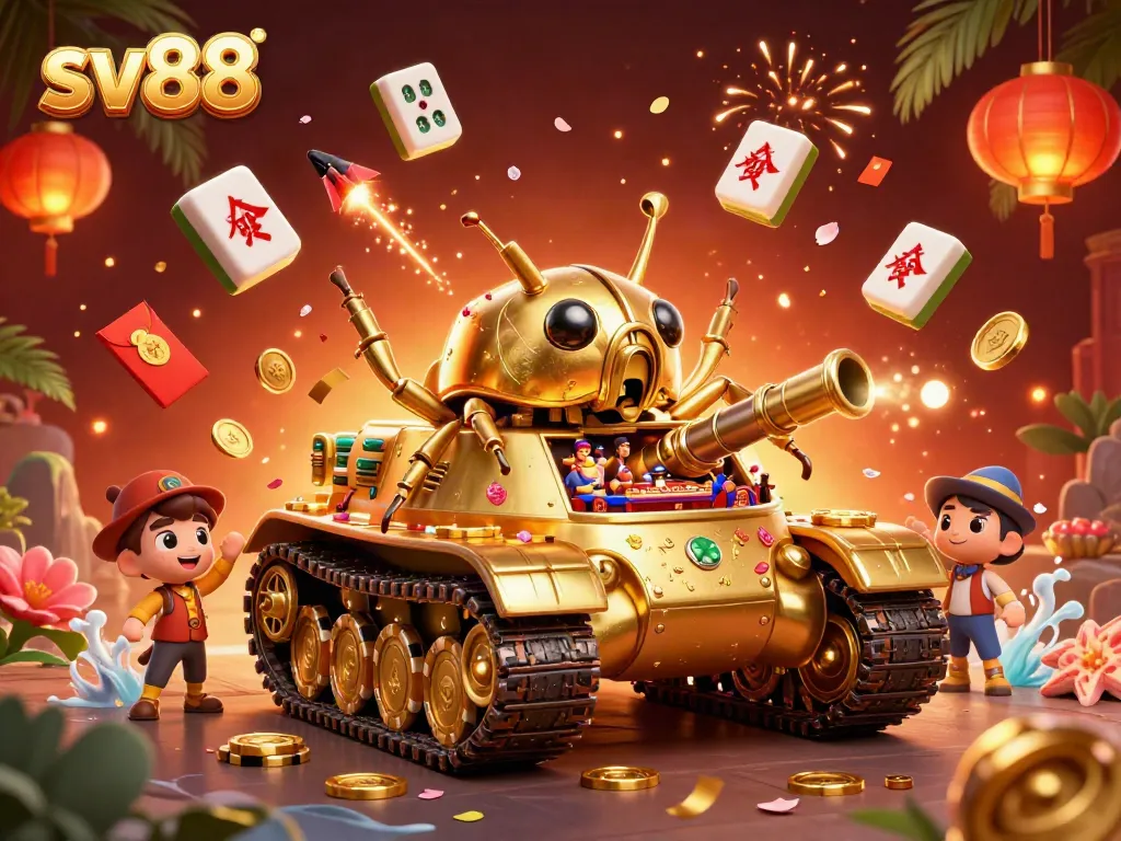 Play at sv88 and experience a vibrant casino scene inside a golden beetle tank filled with excitement.