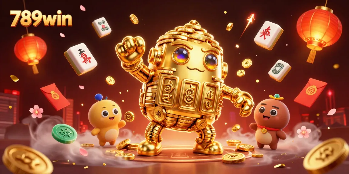 Experience the excitement of 789win with the golden golem surrounded by vibrant casino elements.