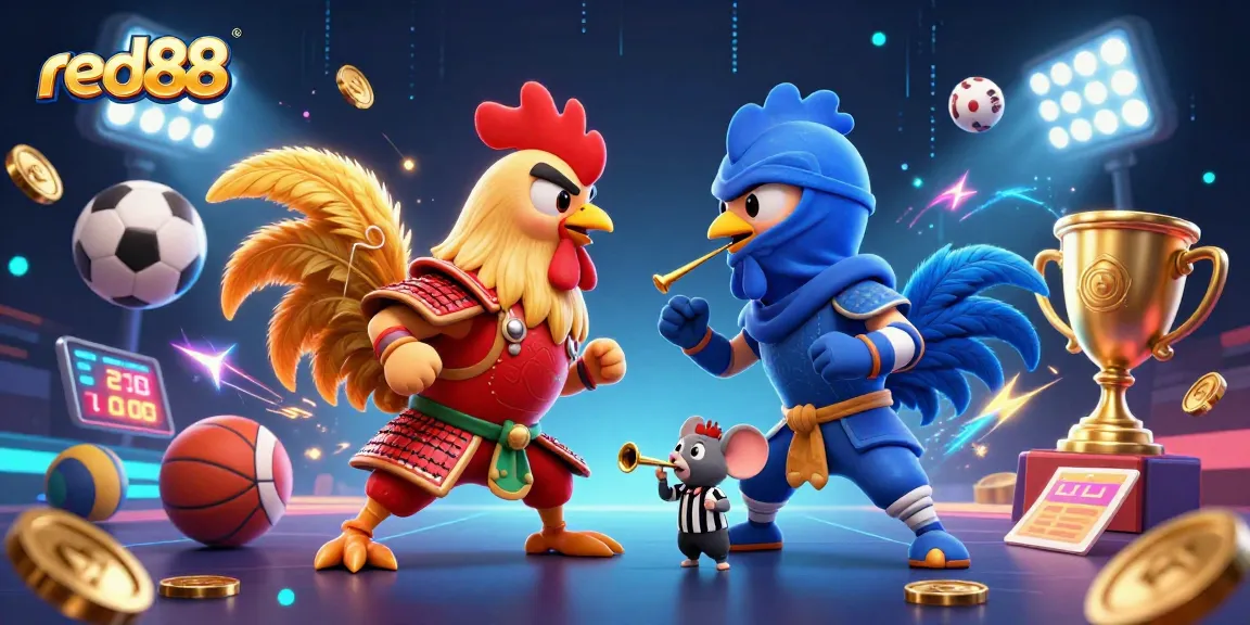 Engage with red88's thrilling sports betting showdown featuring fighting roosters and dynamic game elements.