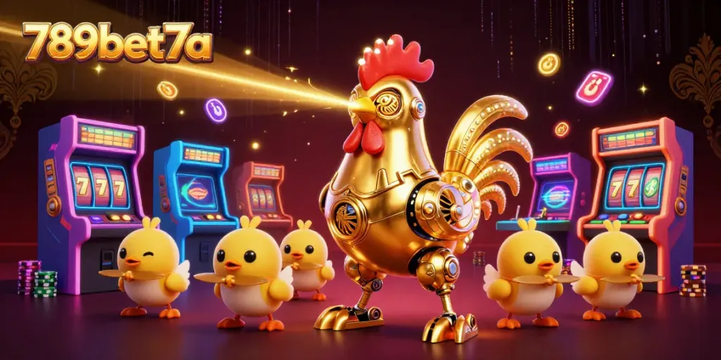 Engage in thrilling casino action at 789bet7a with a golden rooster robot and vibrant games.