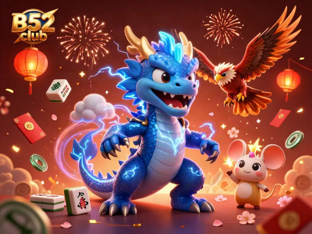 Join the excitement at the B52 club with vibrant casino imagery featuring dynamic characters.