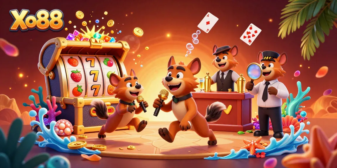 Experience Xo88's dynamic comedy casino with hyenas mixing drinks and telling jokes!