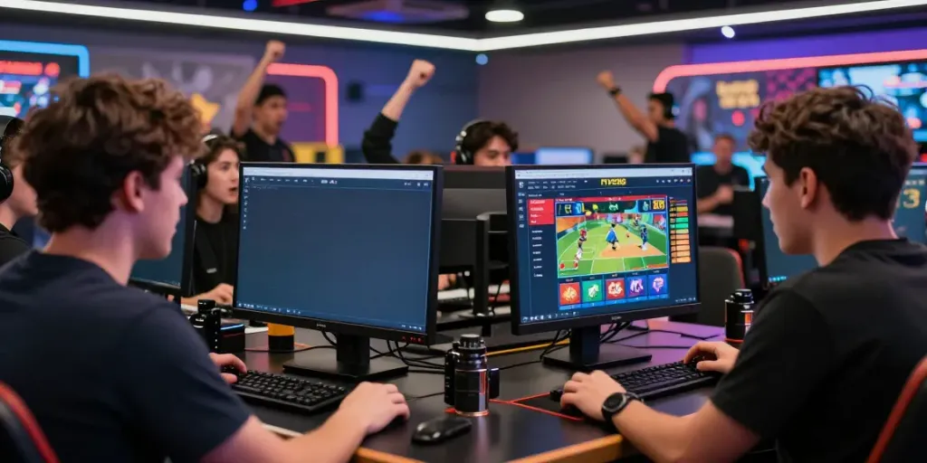 Engaged players enjoying online betting at FIVE88, showcasing excitement and camaraderie.