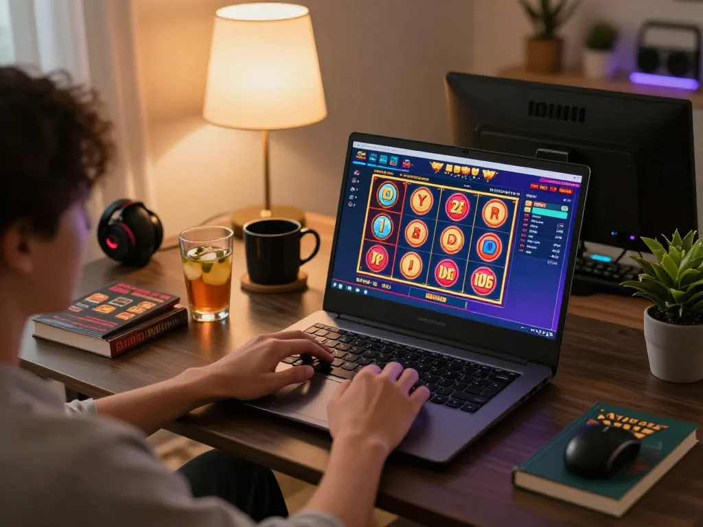 Nego77 login on vibrant online casino screen during gaming setup at home.