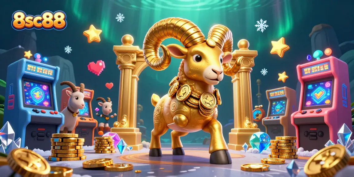 Experience the excitement of 8sc88 with a golden ram charging through a vibrant casino scene.
