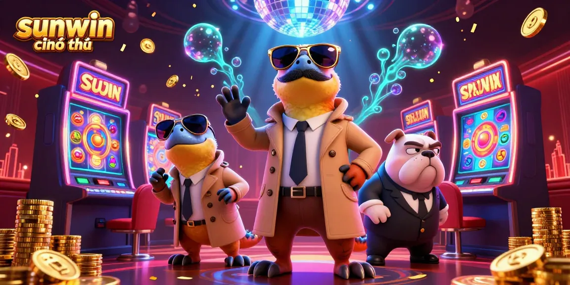 Experience sunwin chính thức with raptors in a trench coat sneaking into the VIP area filled with vibrant slot machines.