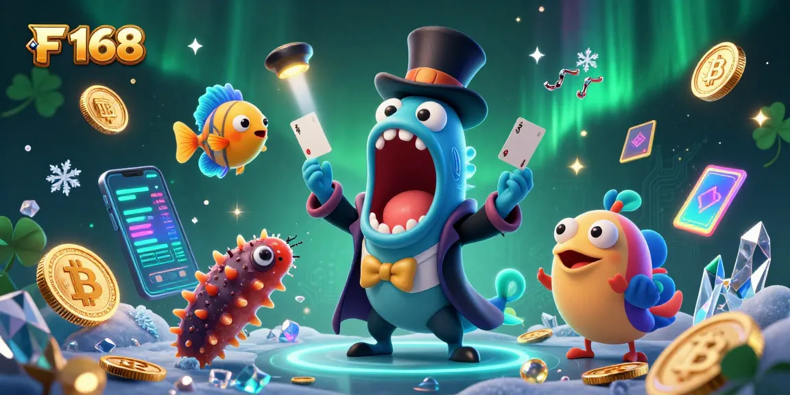 Three characters performing magic tricks with gambling elements in an ultra-detailed 3D scene showcasing F 168.