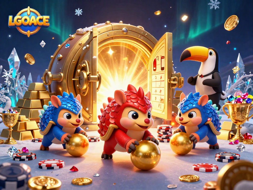 LGOACE's rival pangolins bowl through poker chips, showcasing vibrant casino action.