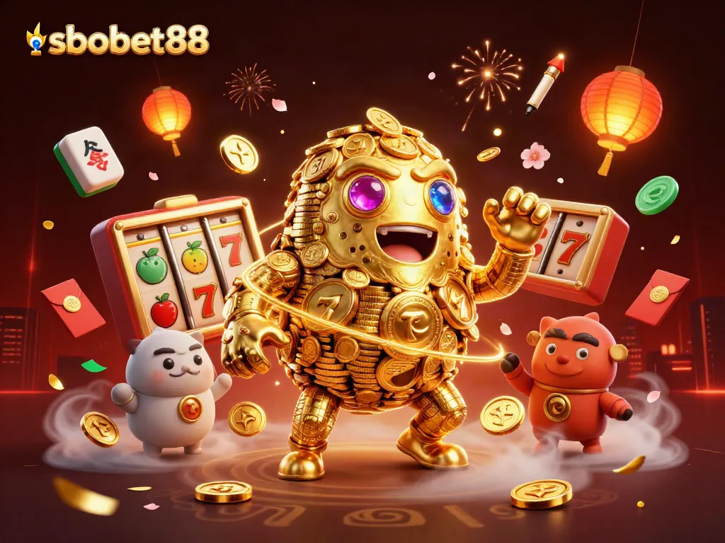 sbobet88 slots come alive with golden golems, colorful reels, and festive elements for gamblers.