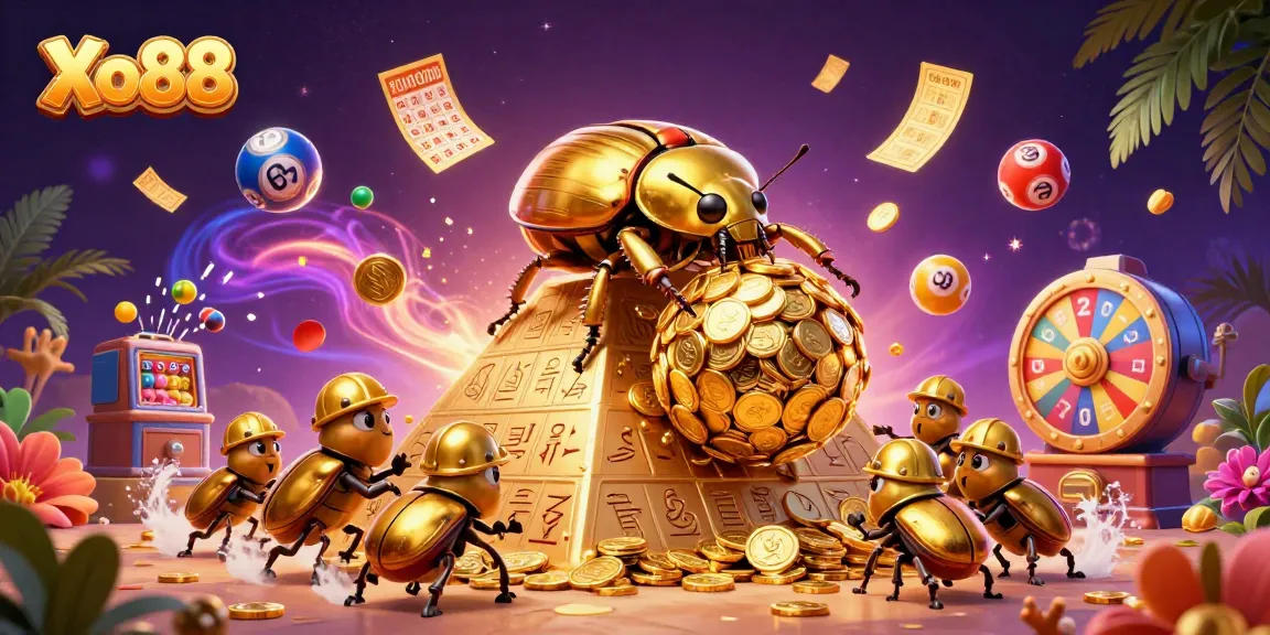 Xo88 showcases energetic gold rolling casino fun with vibrant elements and characters.