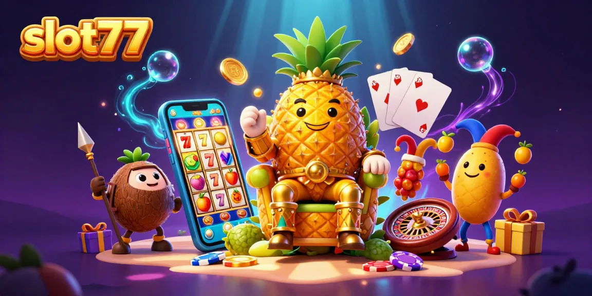 Engaging slot777 scene showing a colorful golden pineapple king in a vibrant casino setting.