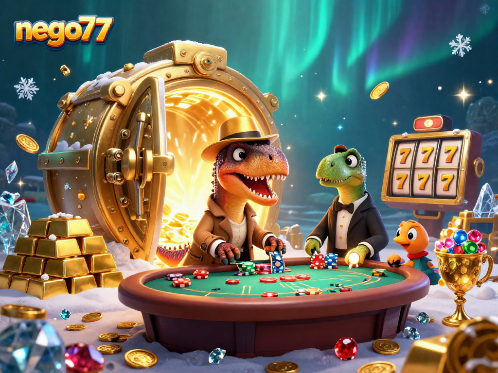 Win big with nego77 at dynamic blackjack table: A velociraptor card counter and stegosaurus pit boss in action.