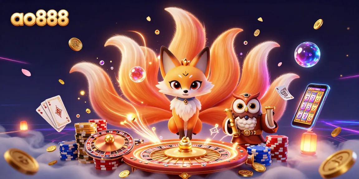 Experience the thrilling world of ao888 with colorful character illustrations, enticing game elements, and vibrant casino energy.