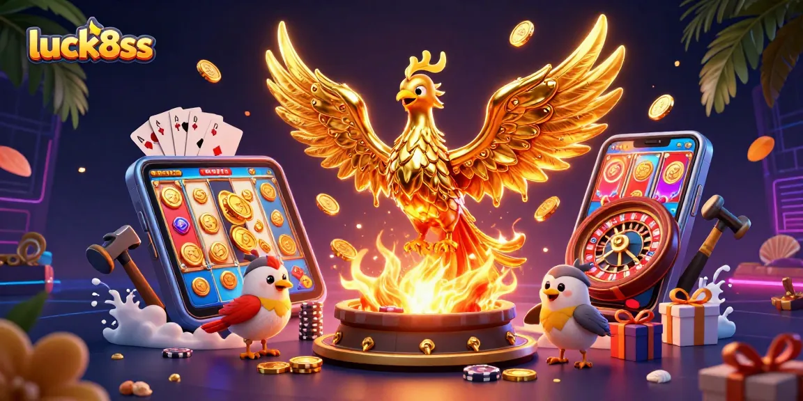 Spin to win at luck8ss with an explosive 3D golden phoenix and exciting casino elements!
