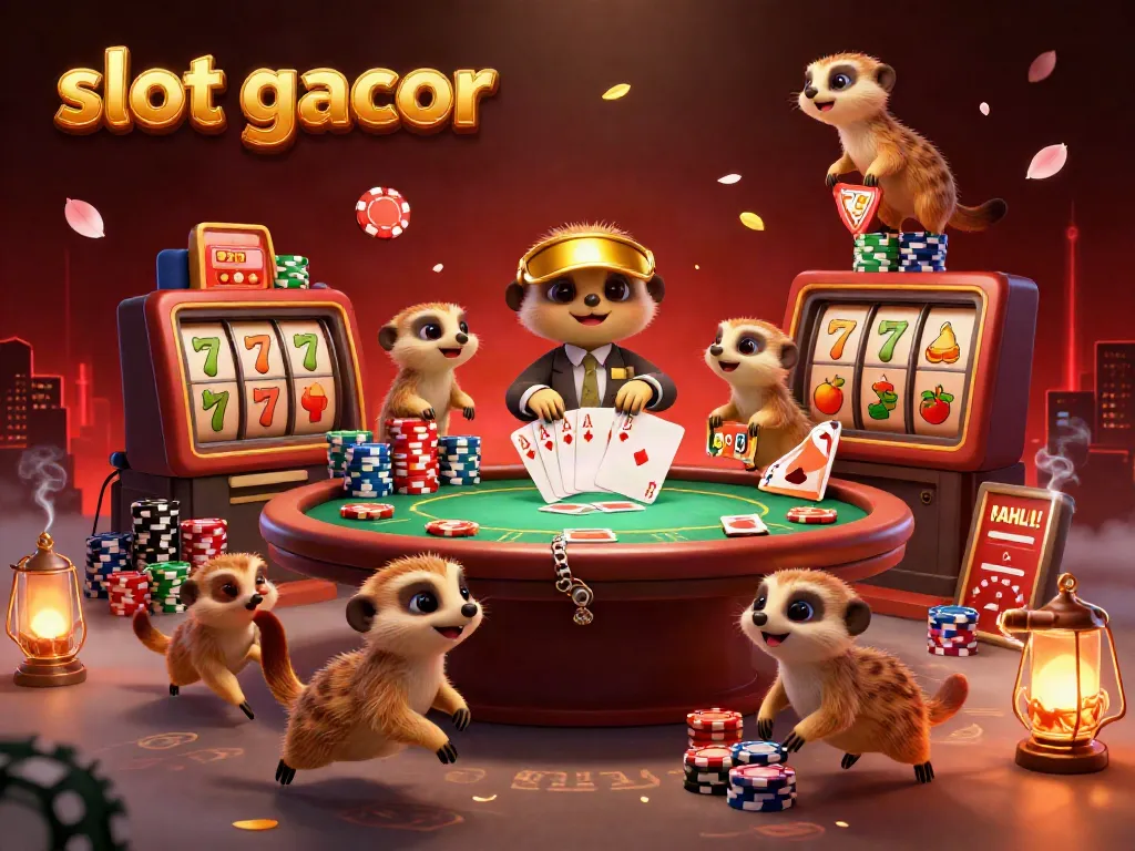 Experience lively casino action with meerkats in a vibrant slot gacor scene, showcasing dynamic gaming elements.